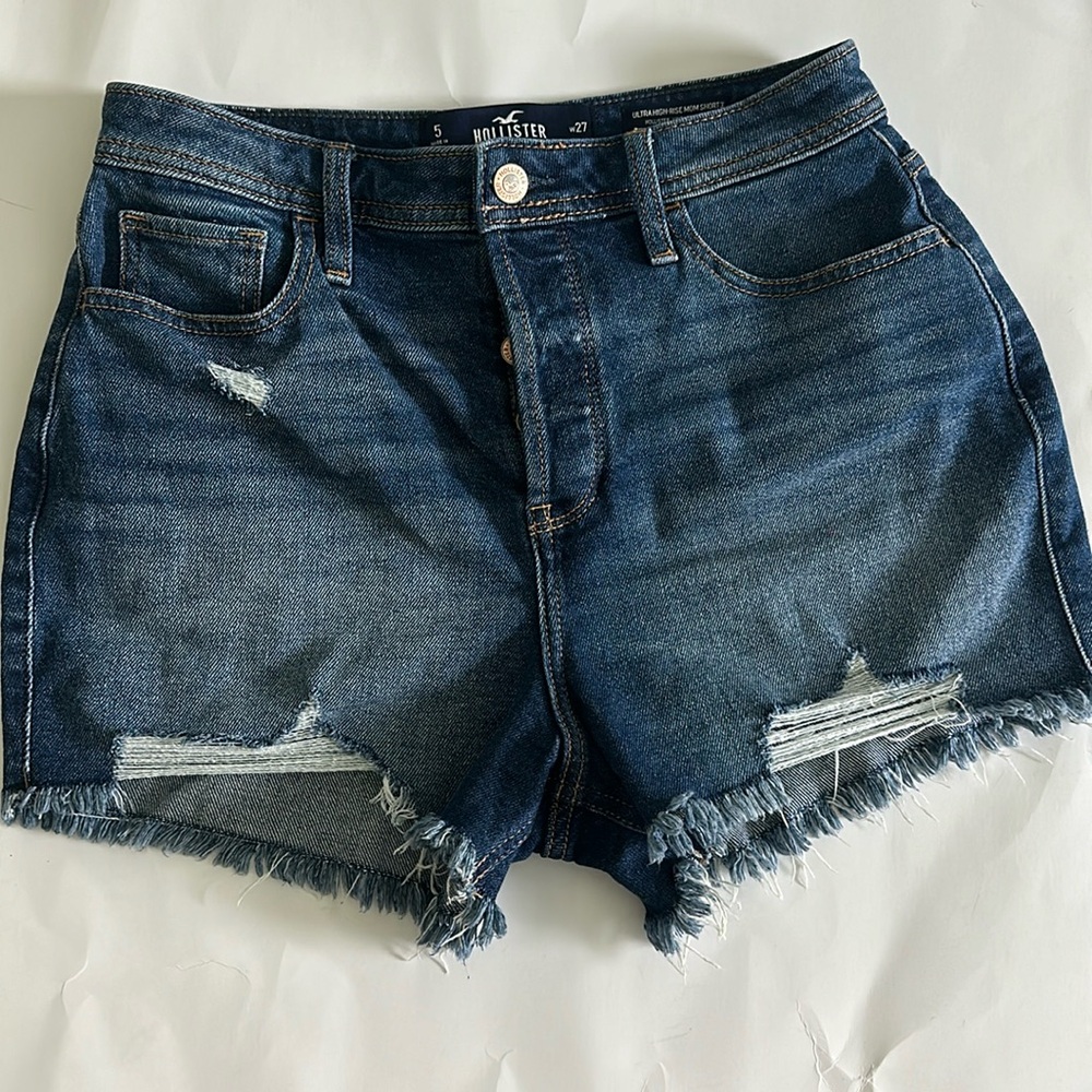 Hollister Blue Jean Shorts with Distressed Details